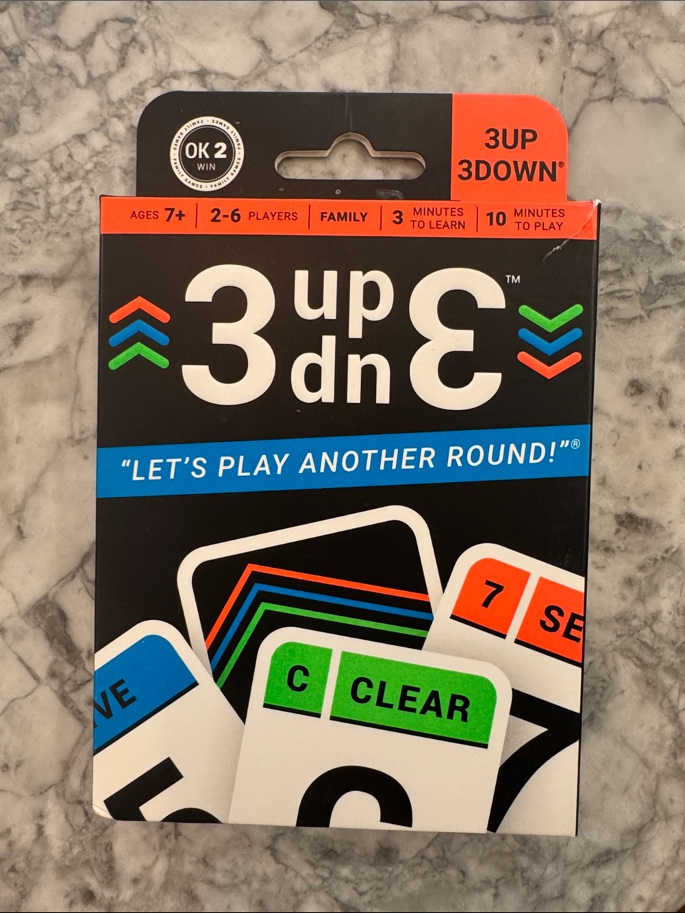 3up 3down Card Game - Black Packaging with Bright Accent Colors